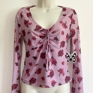NWT Rose Floral Mesh Top Small
